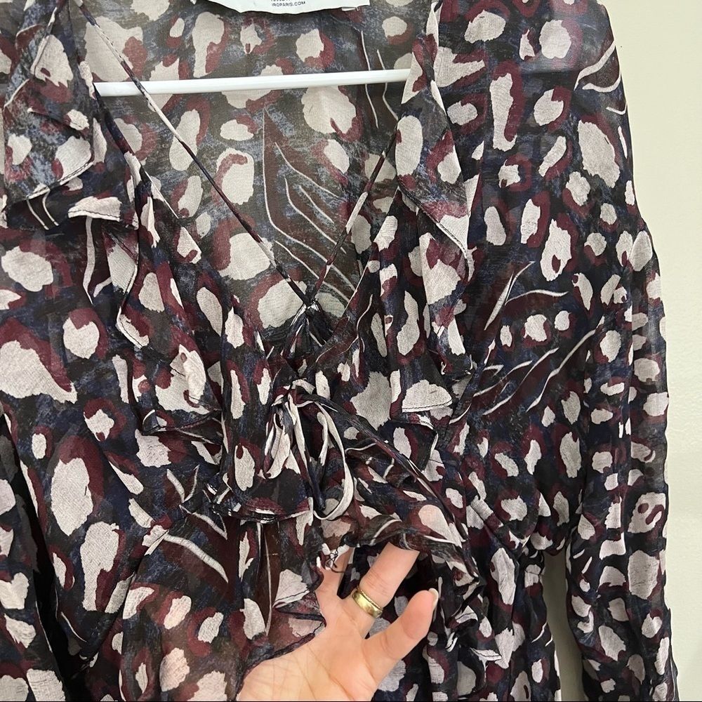 IRO animal print ruffle trim Realize Blouse top v-neck sheer blouse - Picture 7 of 13